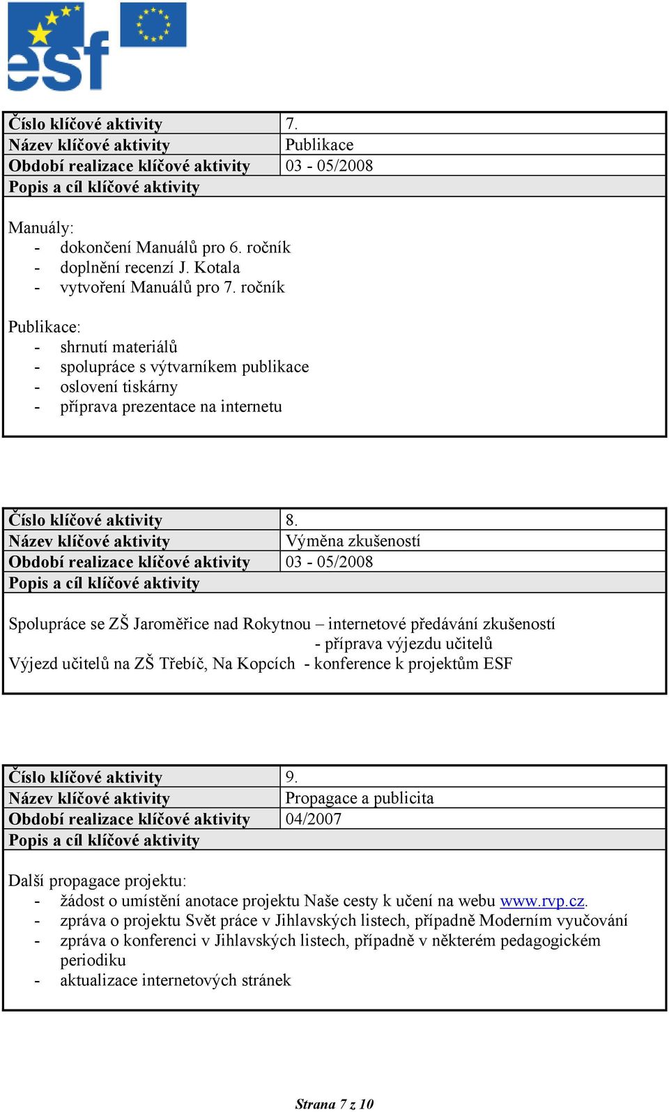 Výměna zkušeností Období realizace klíčové aktivity 03-05/2008 Popis a cíl klíčové aktivity Spolupráce se ZŠ Jaroměřice nad Rokytnou internetové předávání zkušeností - příprava výjezdu učitelů Výjezd