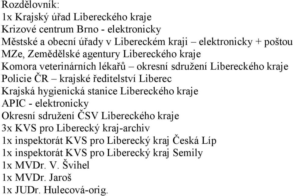 Liberec Krajská hygienická stanice Libereckého kraje APIC - elektronicky Okresní sdruţení ČSV Libereckého kraje 3x KVS pro Liberecký kraj-archiv