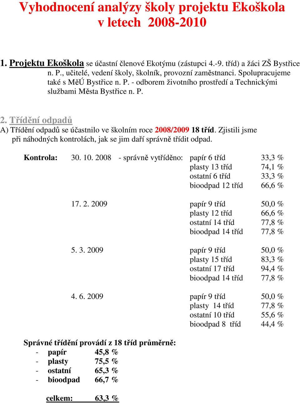 Zjistili jsme při náhodných kontrolách, jak se jim daří správně třídit odpad. Kontrola: 30. 10.