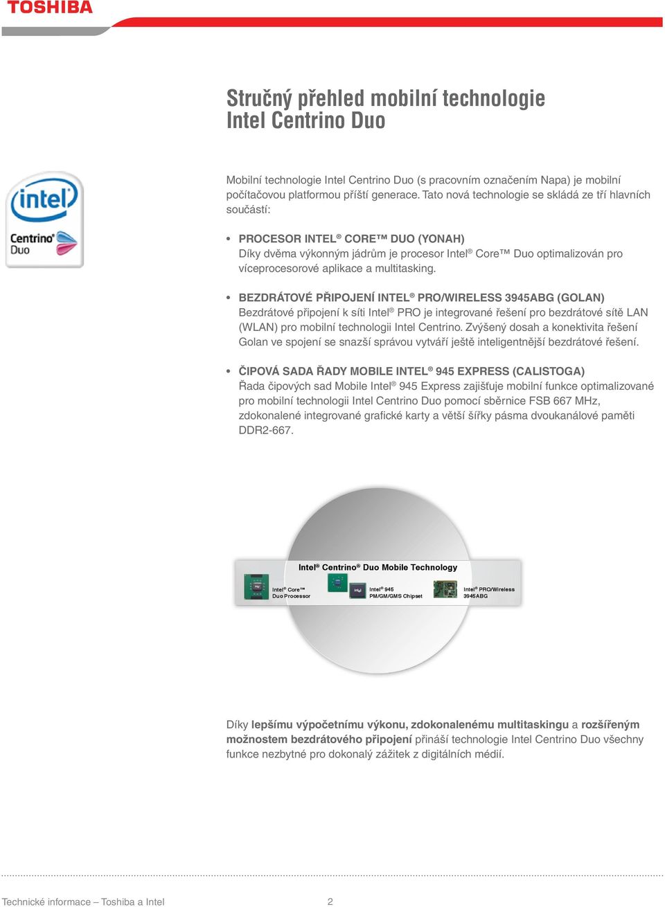 multitasking. BEZDRÁTOVÉ PŘIPOJENÍ INTEL PRO/WIRELESS 3945ABG (GOLAN) Bezdrátové připojení k síti Intel PRO je integrované řešení pro bezdrátové sítě LAN (WLAN) pro mobilní technologii Intel Centrino.