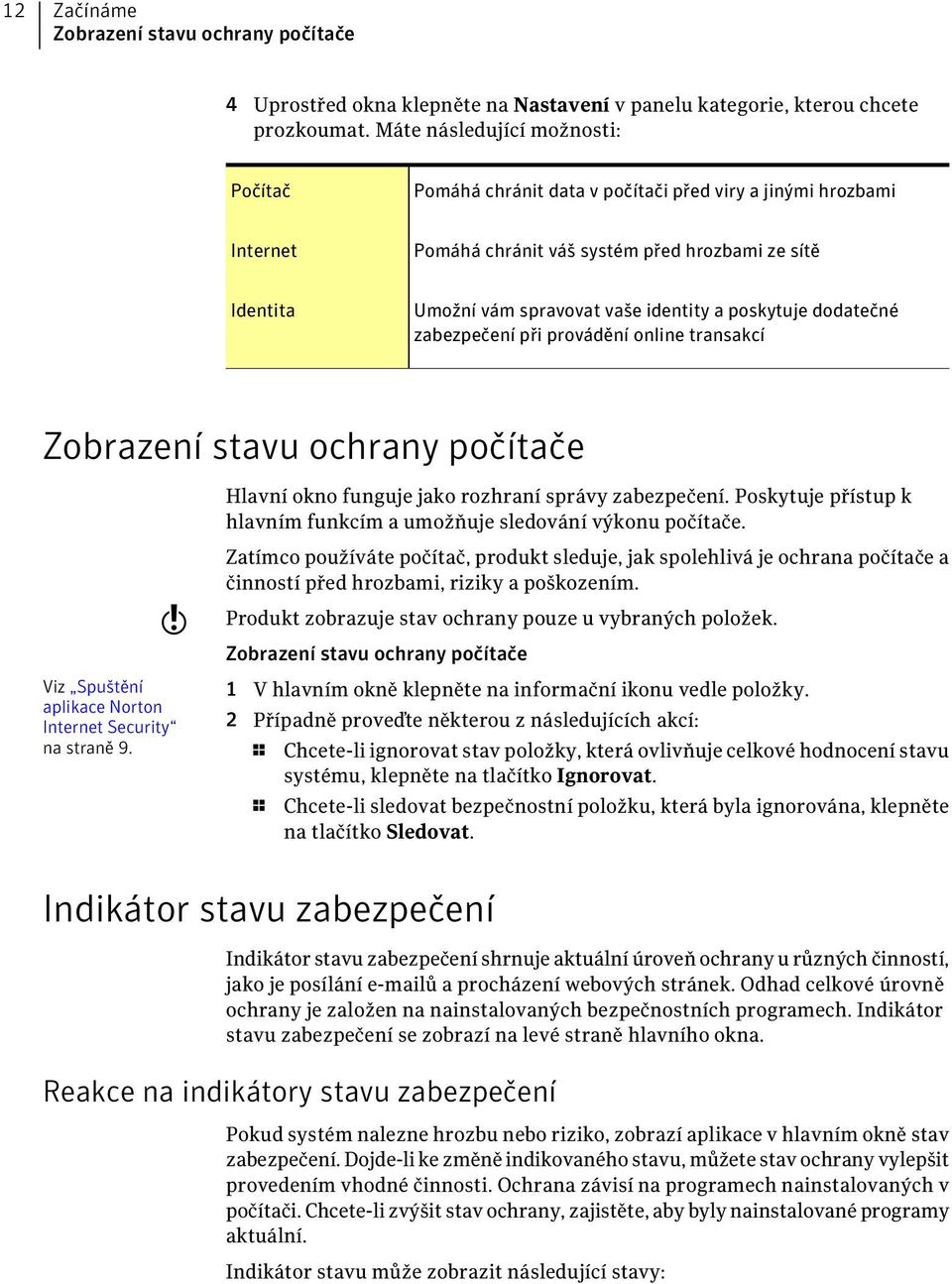 poskytuje dodatečné zabezpečení při provádění online transakcí Zobrazení stavu ochrany počítače Hlavní okno funguje jako rozhraní správy zabezpečení.