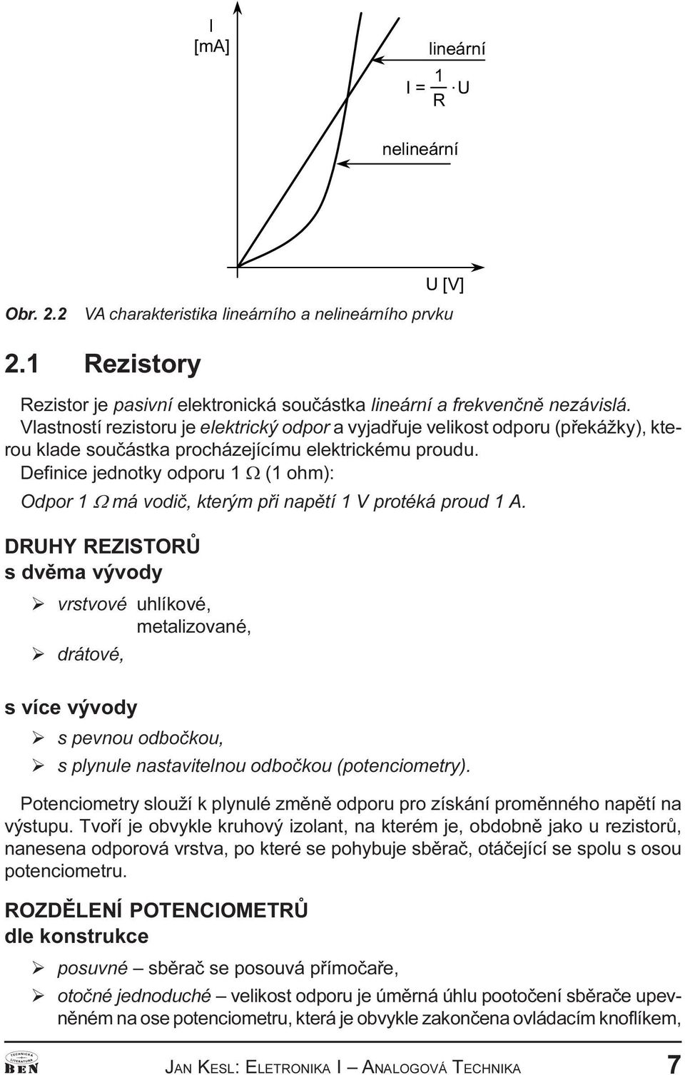 napìtí 1 V protéká proud 1 DRUHY REZISTORÙ s dvìma vývody Ø vrstvové uhlíkové, metalizované, Ø drátové, s více vývody Ø s pevnou odboèkou, Ø s plynule nastavitelnou odboèkou (potenciometry)