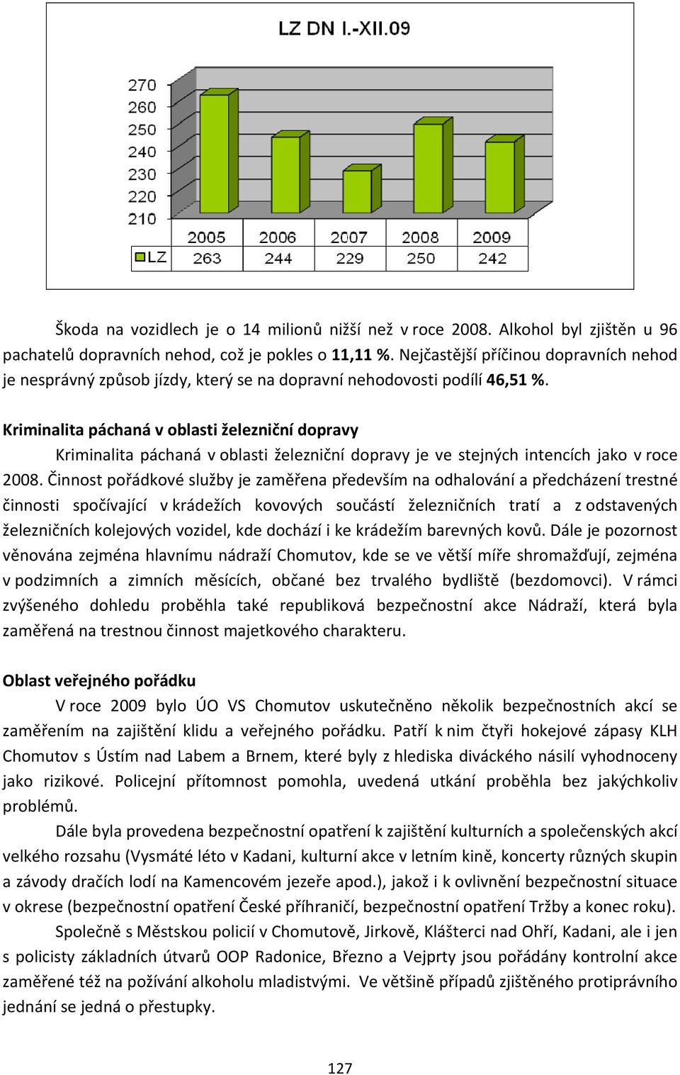 Kriminalita páchaná v oblasti železniční dopravy Kriminalita páchaná v oblasti železniční dopravy je ve stejných intencích jako v roce 2008.