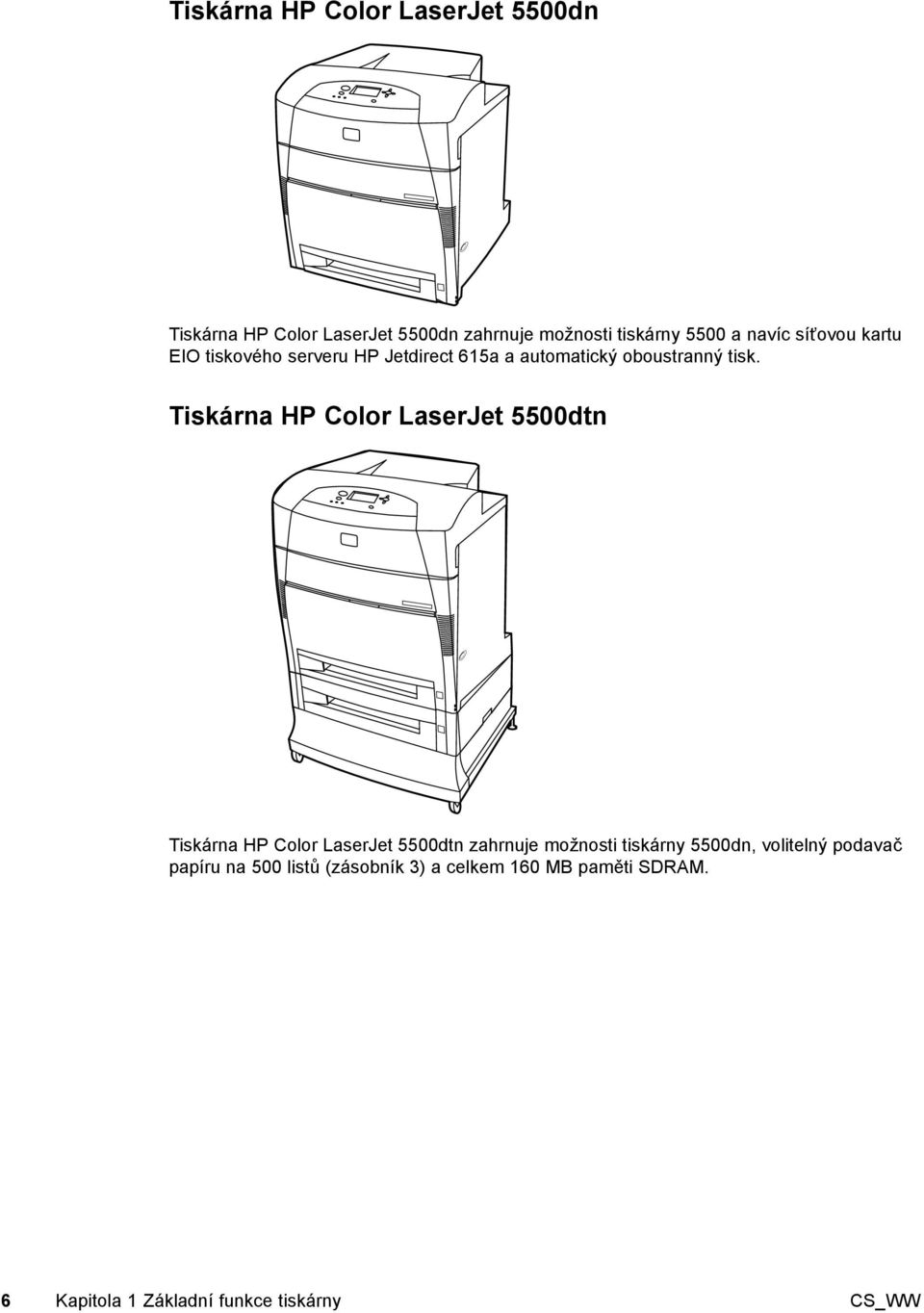 Tiskárna HP Color LaserJet 5500dtn Tiskárna HP Color LaserJet 5500dtn zahrnuje možnosti tiskárny 5500dn,