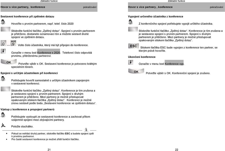 Volte číslo účastníka, který má být připojen do konference. Označte v menu bod Konference s 2020. Telefonní číslo odpovídá prvnímu, přidrženému partnerovi.