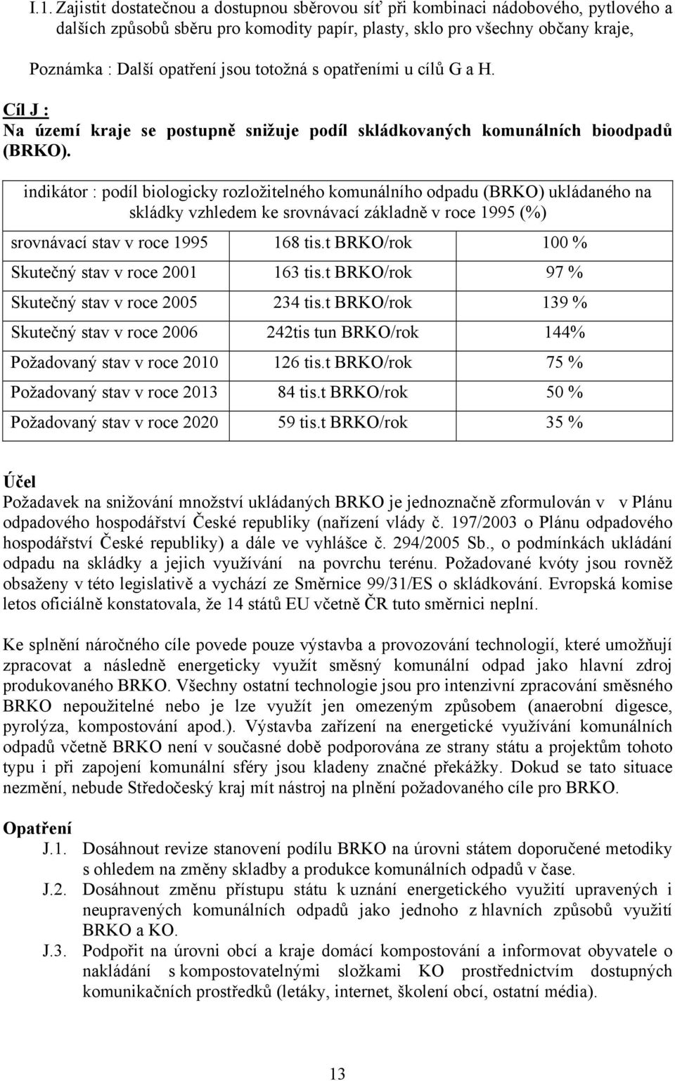 indikátor : podíl biologicky rozložitelného komunálního odpadu (BRKO) ukládaného na skládky vzhledem ke srovnávací základně v roce 1995 (%) srovnávací stav v roce 1995 168 tis.