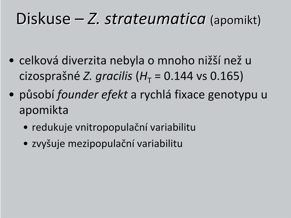 než u cizosprašné Z. gracilis (H T = 0.144 vs 0.