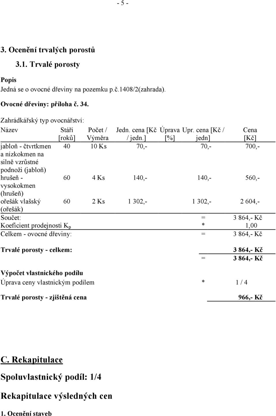 (ořešák) Součet: Koeficient prodejnosti Kp Celkem - ovocné dřeviny: Jedn. cena [Kč Úprava Upr. cena [Kč / / jedn.