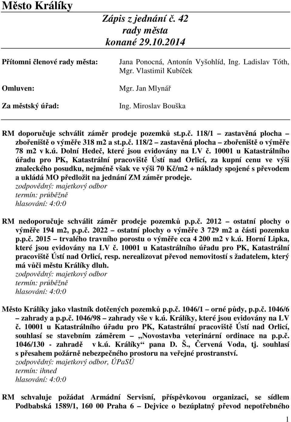 Dolní Hedeč, které jsou evidovány na LV č.