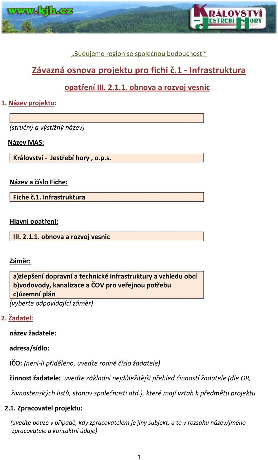 Infrastruktura Hlavní opatření: III. 2.1.