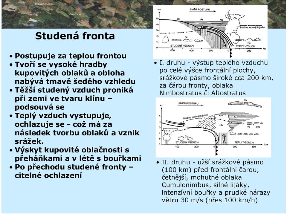 Výskyt kupovité oblačnosti s přeháňkami a v létě s bouřkami Po přechodu studené fronty citelné ochlazení I.