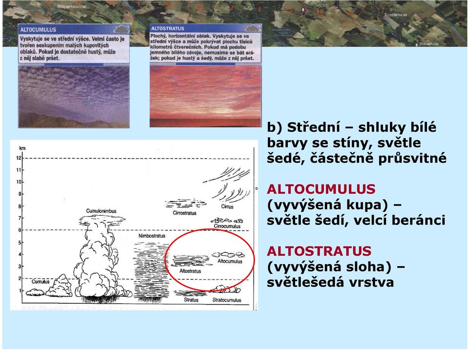 ALTOCUMULUS (vyvýšená kupa) světle šedí,