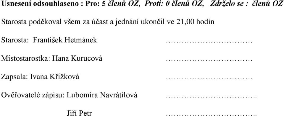 hodin Starosta: František Hetmánek Místostarostka: Hana Kurucová