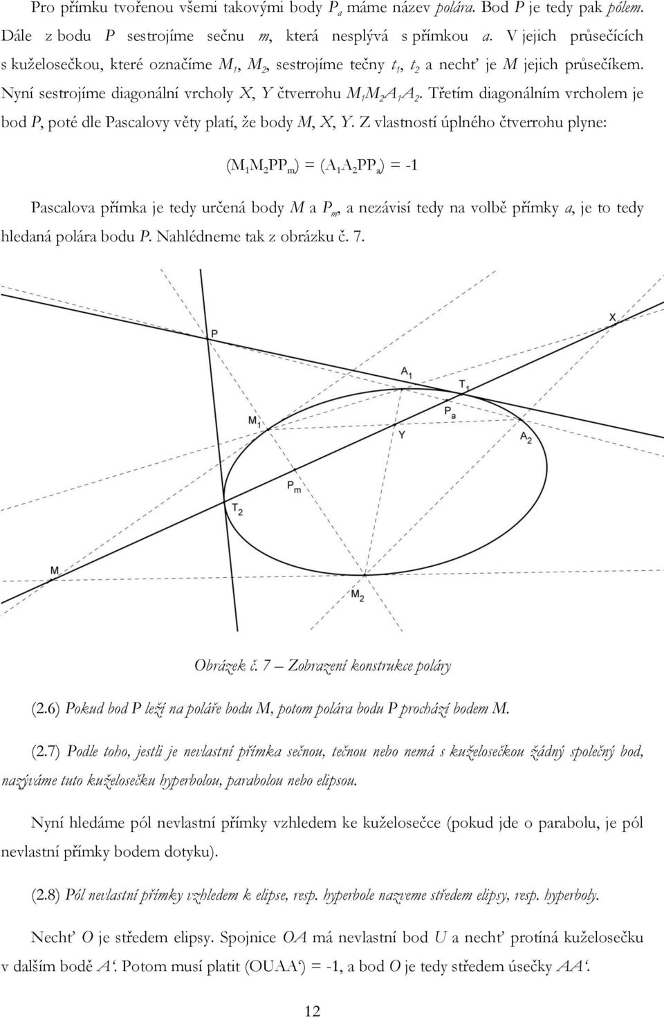 Třetím diagonálním vrcholem je bod P, poté dle Pascalovy věty platí, že body M, X, Y.