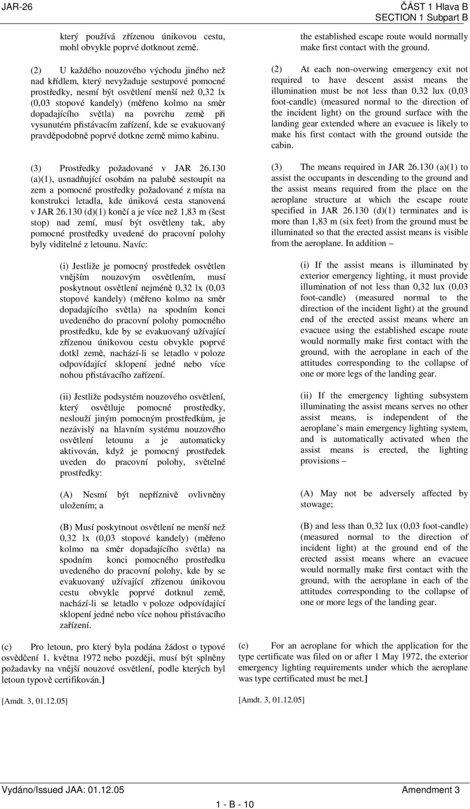 světla) na povrchu země při vysunutém přistávacím zařízení, kde se evakuovaný pravděpodobně poprvé dotkne země mimo kabinu. (3) Prostředky požadované v JAR 26.