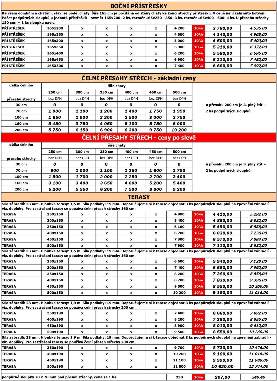 PŘÍSTŘEŠEK 165x200 x x x x 4 200 10% 3 780,00 4 536,00 PŘÍSTŘEŠEK 165x250 x x x x 4 600 10% 4 140,00 4 968,00 PŘÍSTŘEŠEK 165x300 x x x x 5 000 10% 4 500,00 5 400,00 PŘÍSTŘEŠEK 165x350 x x x x 5 900