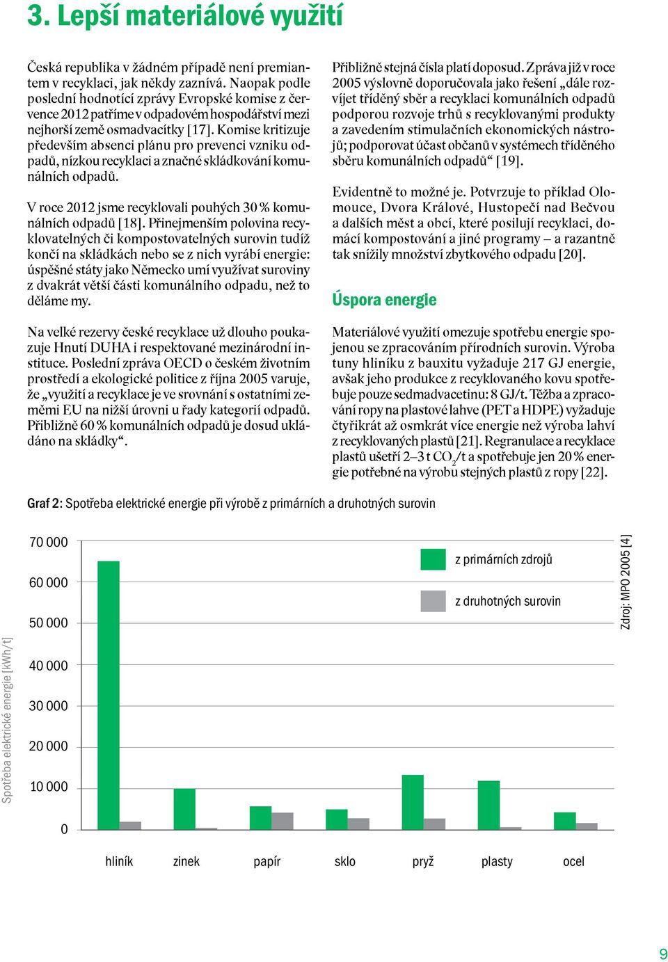 Komise kritizuje především absenci plánu pro prevenci vzniku odpadů, nízkou recyklaci a značné skládkování komunálních odpadů. V roce 2012 jsme recyklovali pouhých 30 % komunálních odpadů [18].