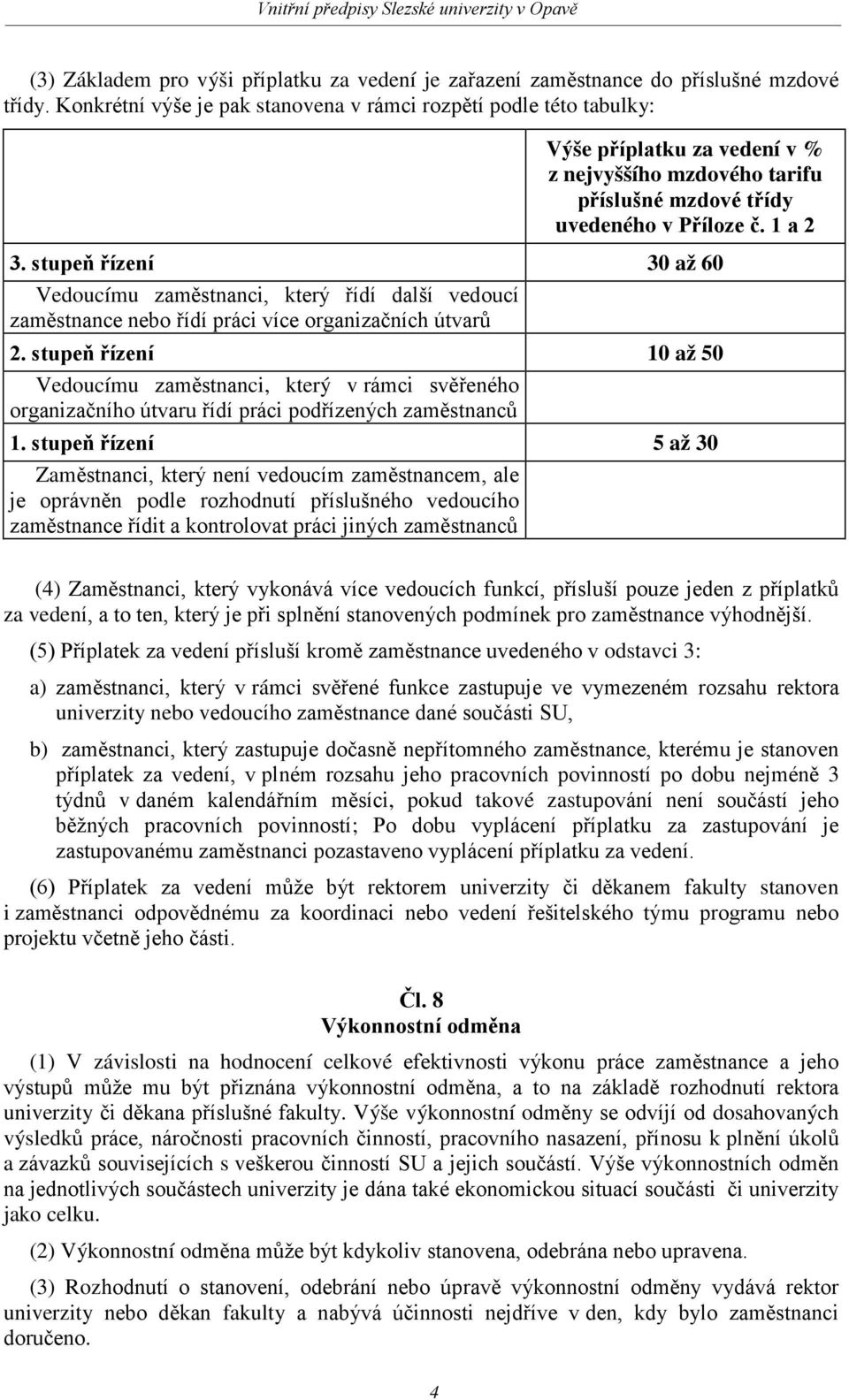 stupeň řízení 30 až 60 Vedoucímu zaměstnanci, který řídí další vedoucí zaměstnance nebo řídí práci více organizačních útvarů 2.