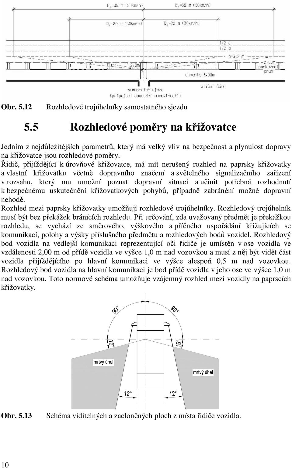 Řidič, přijíždějící k úrovňové křižovatce, má mít nerušený rozhled na paprsky křižovatky a vlastní křižovatku včetně dopravního značení a světelného signalizačního zařízení v rozsahu, který mu umožní