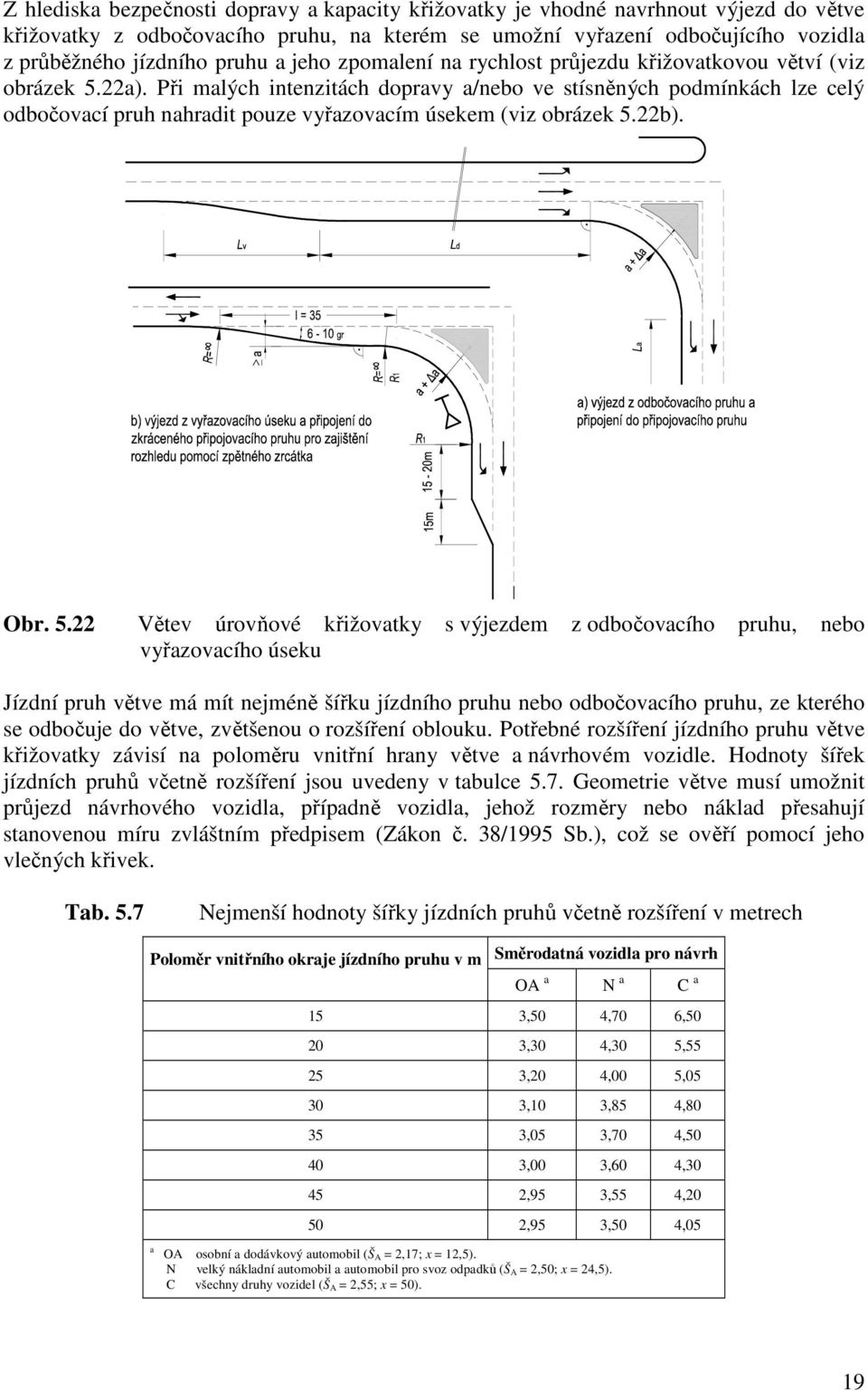 Při malých intenzitách dopravy a/nebo ve stísněných podmínkách lze celý odbočovací pruh nahradit pouze vyřazovacím úsekem (viz obrázek 5.