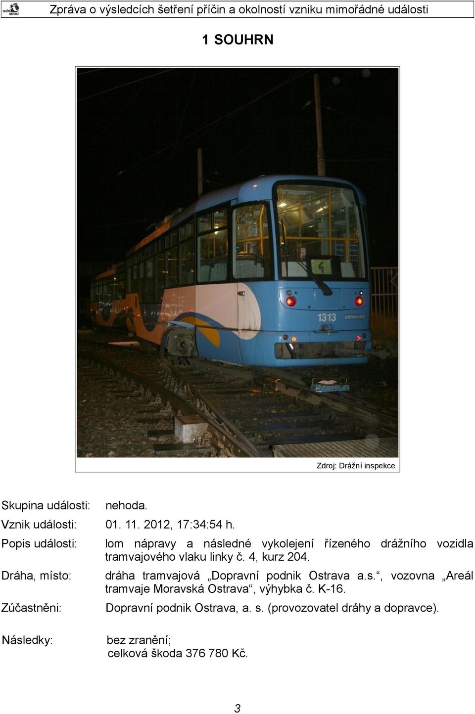 Dráha, místo: dráha tramvajová Dopravní podnik Ostrava a.s., vozovna Areál tramvaje Moravská Ostrava, výhybka č.