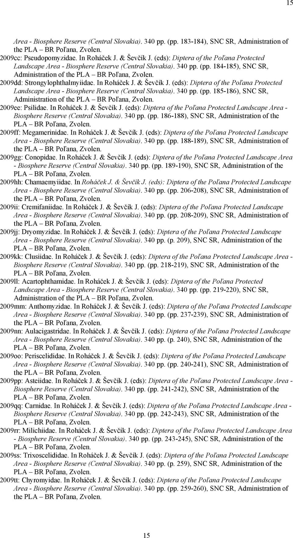 & Ševčík J. (eds): Diptera of the Poľana Protected Landscape Area - Biosphere Reserve (Central Slovakia). 340 pp. (pp. 185-186), SNC SR, Administration of the 2009ee: Psilidae. In Roháček J.