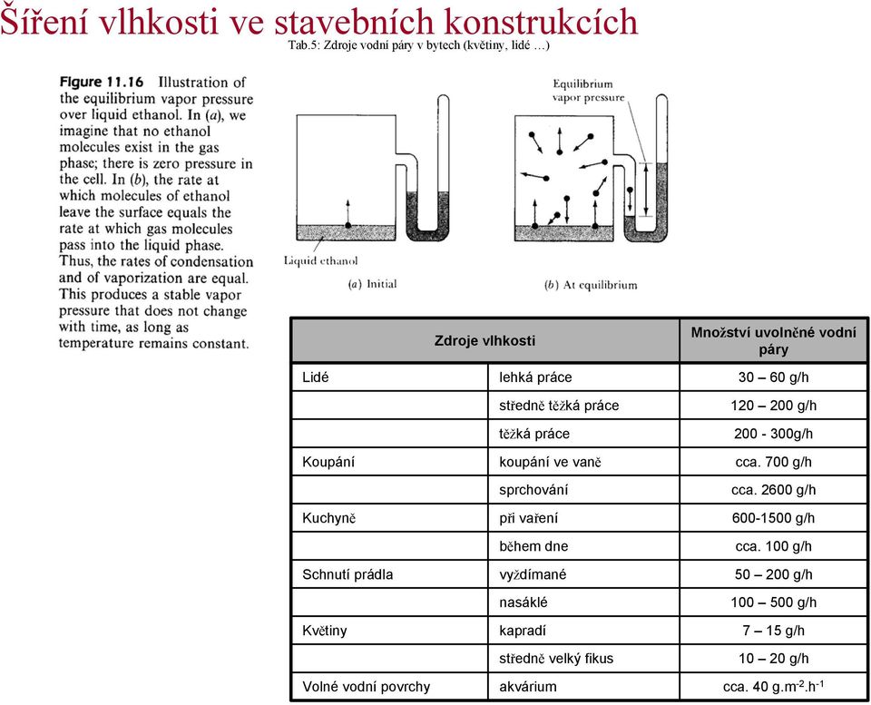 dne vyždímané nasáklé kapradí středně velký fikus akvárium Množství uvolněné vodní páry 30 60 g/h 120 200 g/h