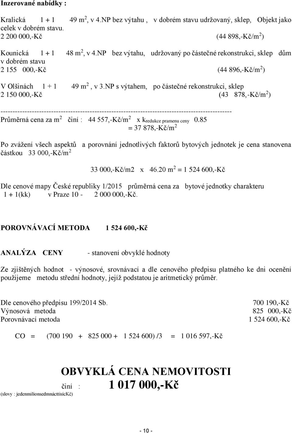 NP s výtahem, po částečné rekonstrukci, sklep 2 150 000,-Kč (43 878,-Kč/m 2 ) ------------------------------------------------------------------------------------------------ Průměrná cena za m 2