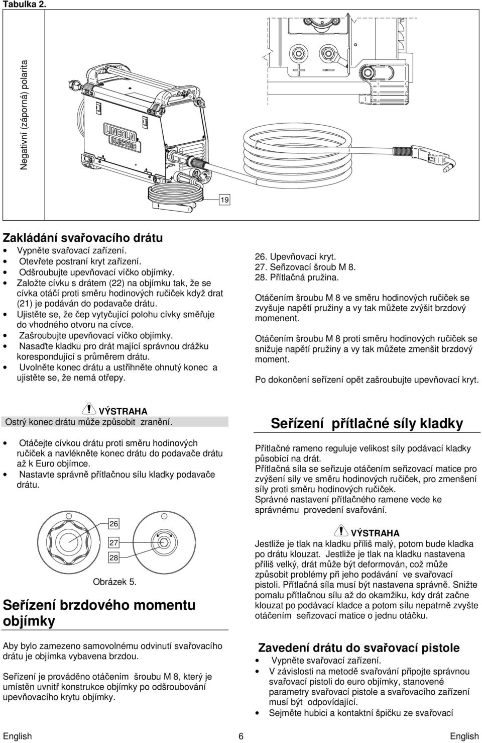 Ujistěte se, že čep vytyčující polohu cívky směřuje do vhodného otvoru na cívce. Zašroubujte upevňovací víčko objímky. Nasaďte kladku pro drát mající správnou drážku korespondující s průměrem drátu.