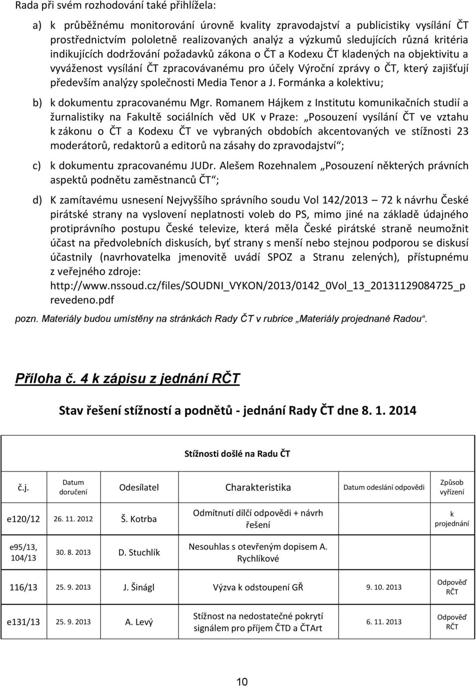 analýzy společnosti Media Tenor a J. Formánka a kolektivu; b) k dokumentu zpracovanému Mgr.