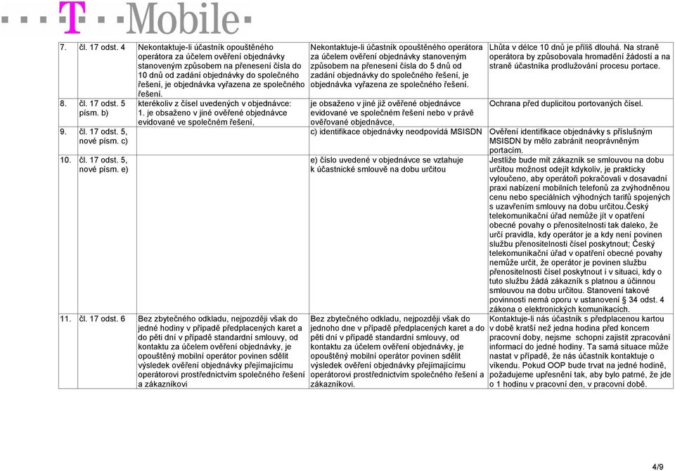 společného řešení. 8. čl. 17 odst. 5 písm. b) 9. čl. 17 odst. 5, nové písm. c) 10. čl. 17 odst. 5, nové písm. e) kterékoliv z čísel uvedených v objednávce: 1.