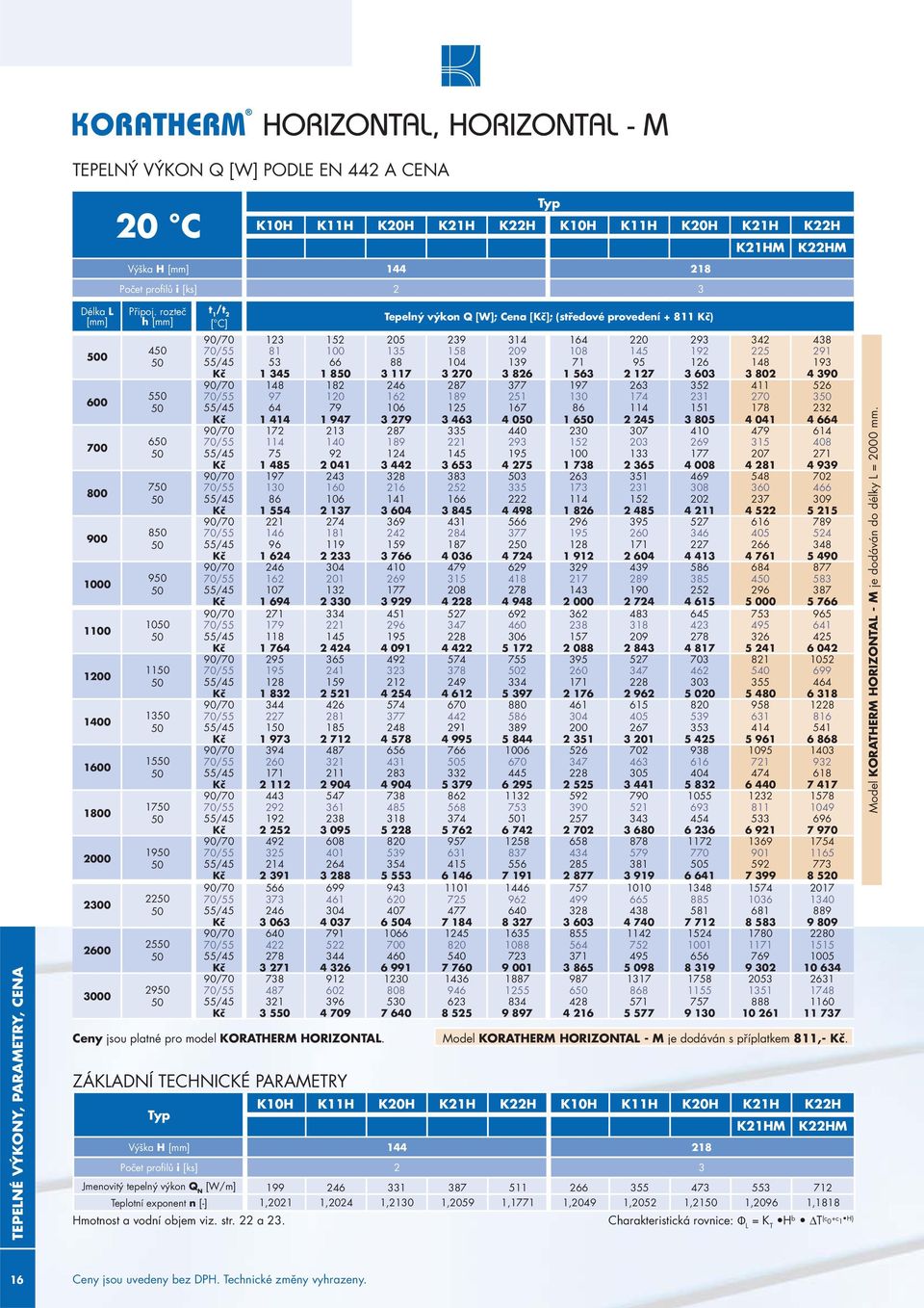 rozteč h [mm] 4 5 6 7 8 9 10 11 13 15 17 19 22 25 29 t 1 /t 2 [ C] Tepelný výkon Q [W]; Cena [Kč]; (středové provedení + 811 Kč) 90/70 123 152 205 239 314 164 220 293 342 438 70/55 81 100 135 158 209