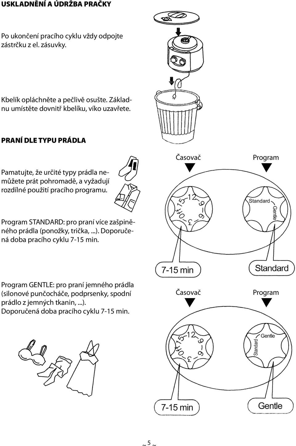 PRANÍ DLE TYPU PRÁDLA Časovač Program Pamatujte, že určité typy prádla nemůžete prát pohromadě, a vyžadují rozdílné použití pracího programu.