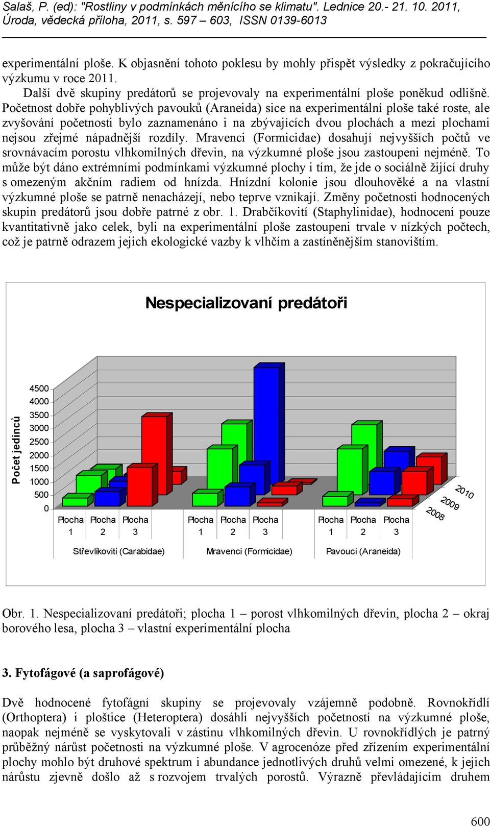 Početnost dobře pohyblivých pavouků (Araneida) sice na experimentální ploše také roste, ale zvyšování početnosti bylo zaznamenáno i na zbývajících dvou plochách a mezi plochami nejsou zřejmé