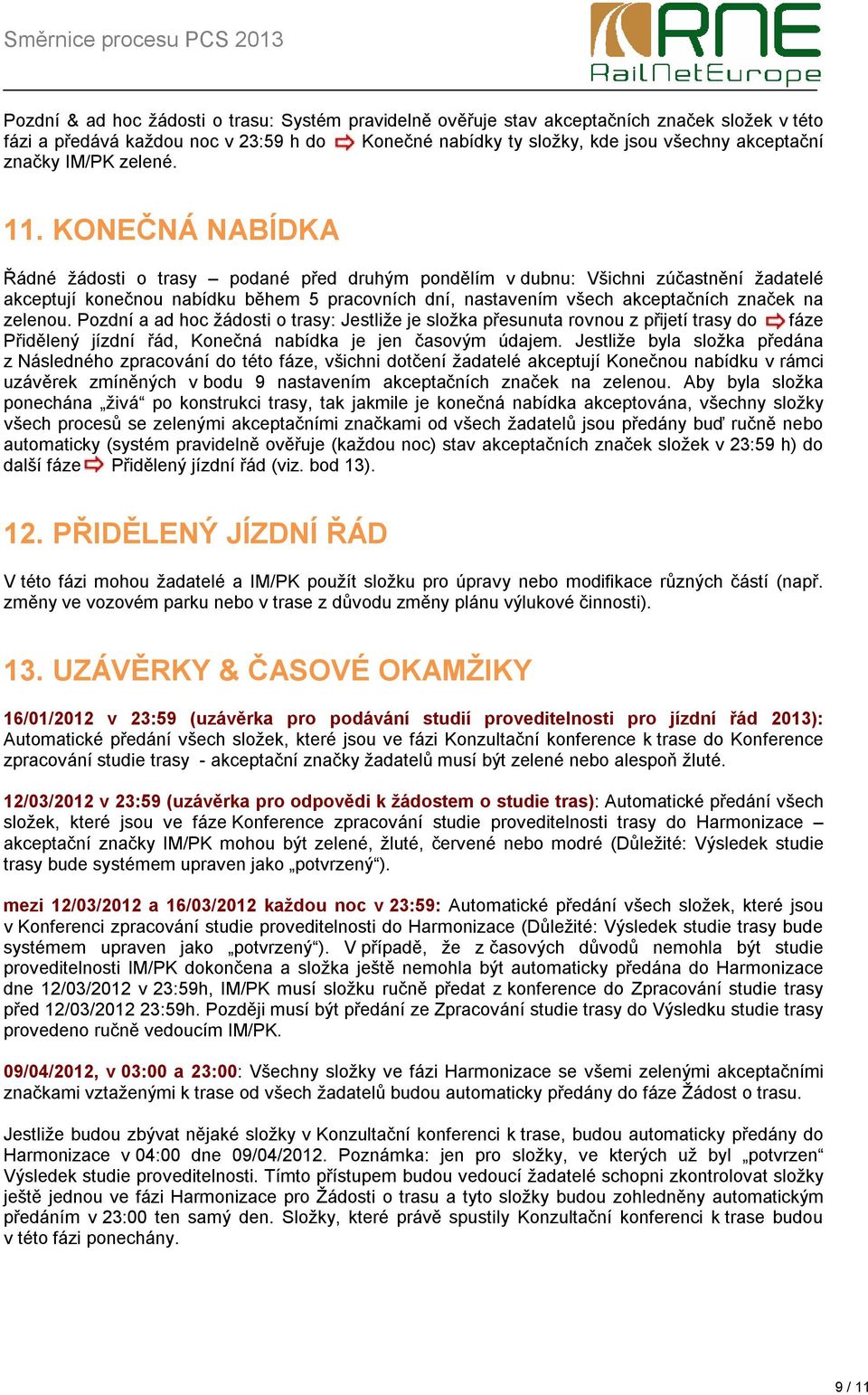 KONEČNÁ NABÍDKA Řádné žádosti o trasy podané před druhým pondělím v dubnu: Všichni zúčastnění žadatelé akceptují konečnou nabídku během 5 pracovních dní, nastavením všech akceptačních značek na
