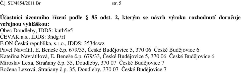 ON Česká republika, s.r.o., IDDS: 3534cwz Pavel Navrátil, E. Beneše č.p. 679/33, České Budějovice 5, 370 06 České Budějovice 6 Kateřina Navrátilová, E.