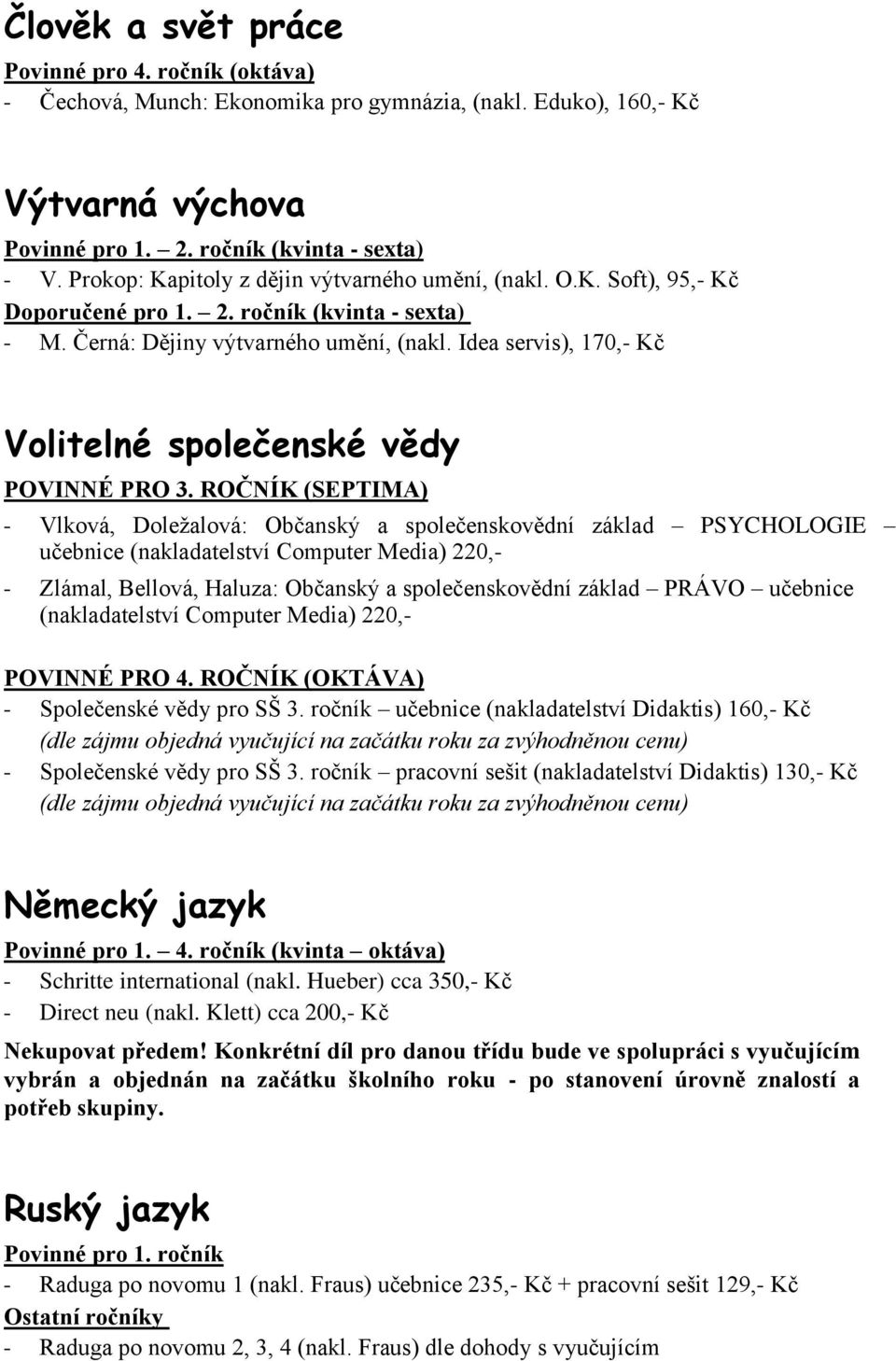 Idea servis), 170,- Kč Volitelné společenské vědy POVINNÉ PRO 3.