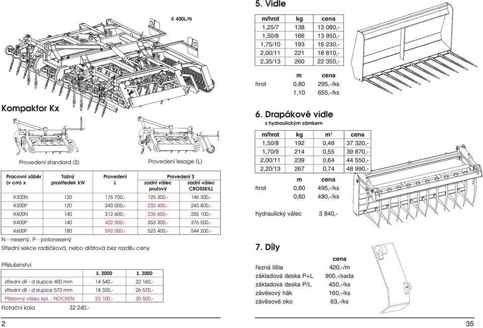 600,- 235 600,- 255 100,- K400P 140 432 500,- 353 300,- 376 500,- K600P 180 592 000,- 523 400,- 544 200,- N - nesený, P - polonesený Střední sekce radličková, nebo dlátová bez rozdílu ceny