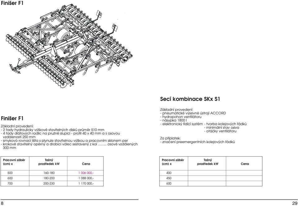 .. osově vzdálených 300 mm Základní provedení: - pneumatické výsevné ústrojí ACCORD - hydropohon ventilátoru - násypka 1800 l - elektronický řídící systém - tvorba kolejových řádků - minimální stav