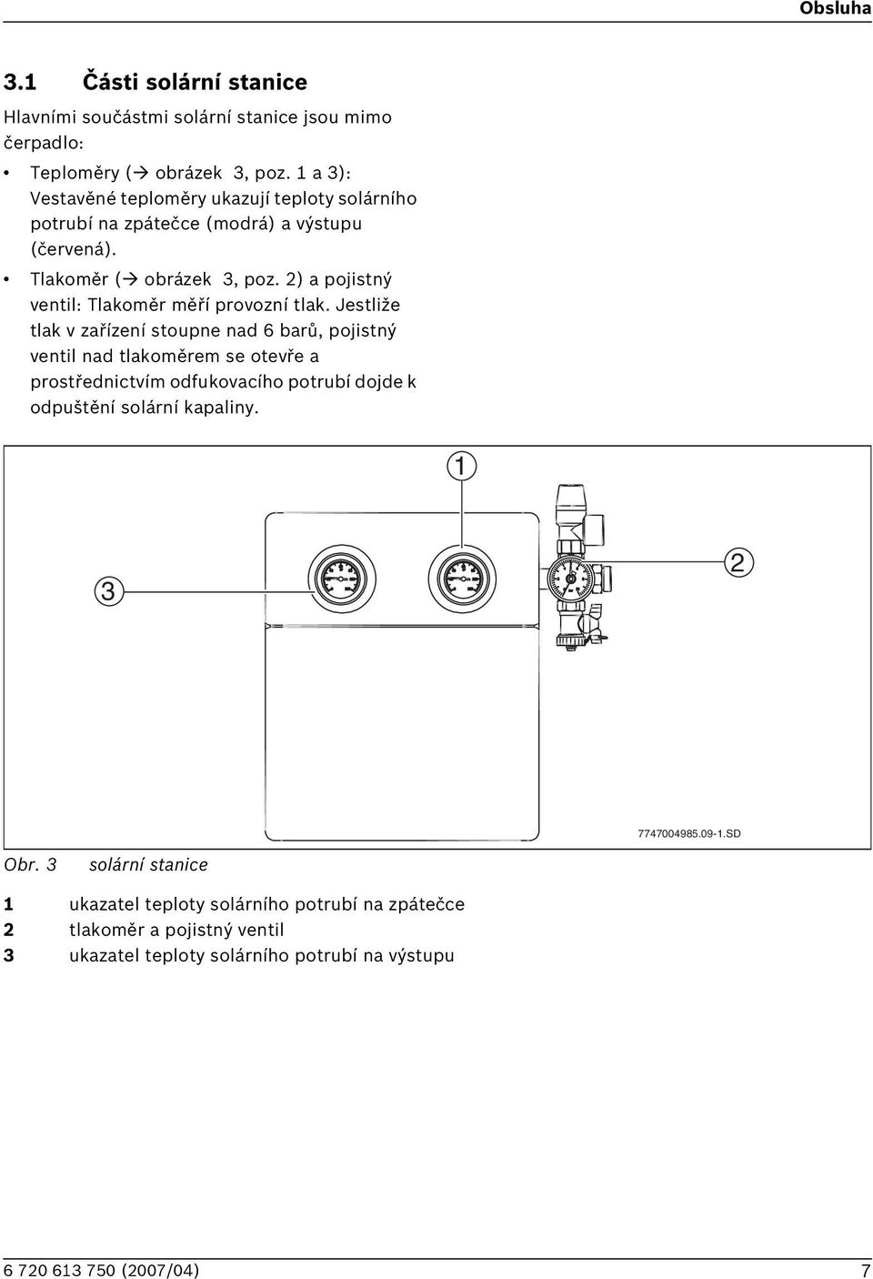 2) a pojistný ventil: Tlakoměr měří provozní tlak.