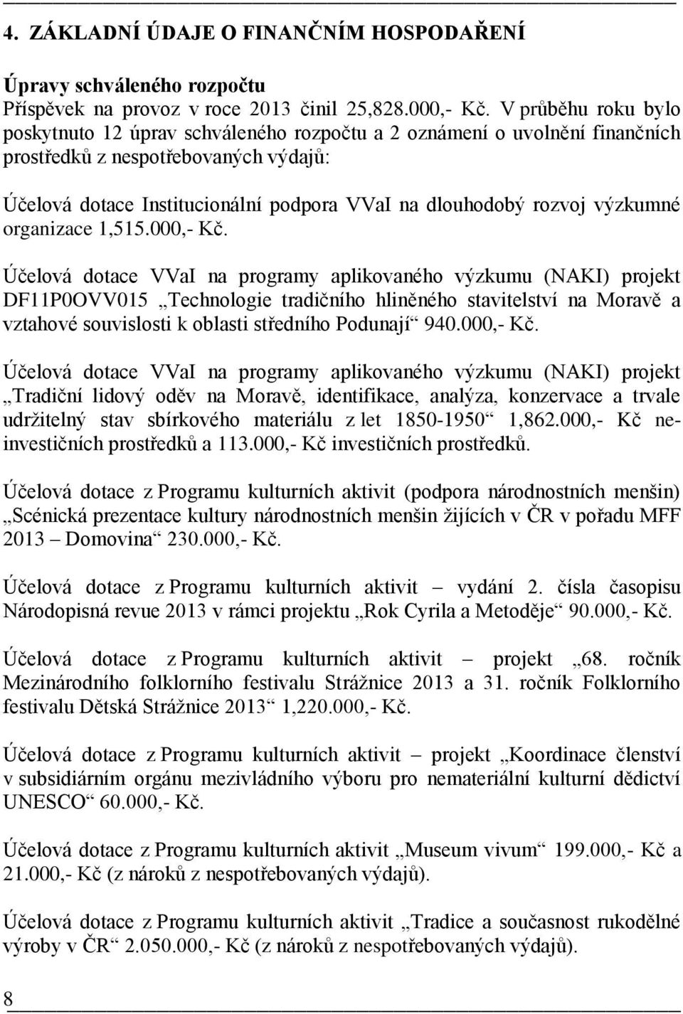 výzkumné organizace 1,515.000,- Kč.