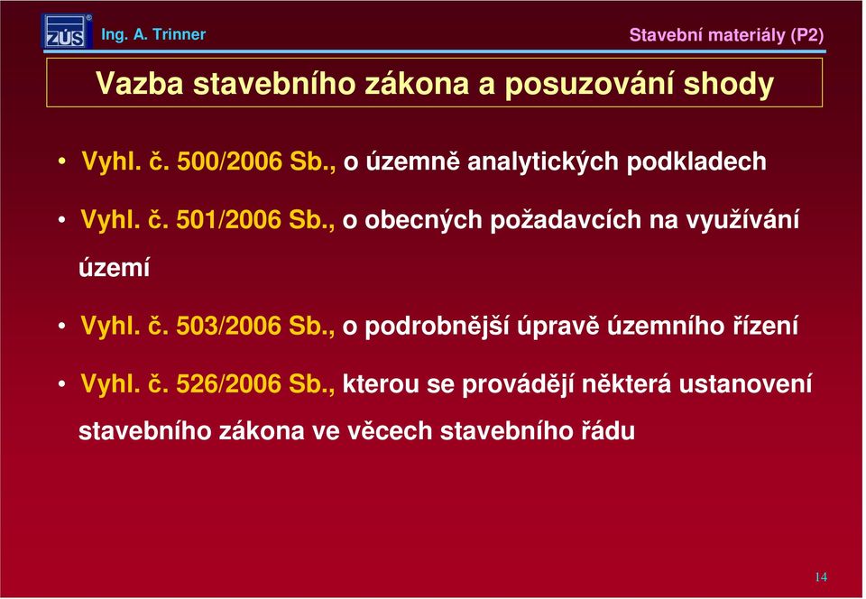 , o obecných požadavcích na využívání území Vyhl. č. 503/2006 Sb.