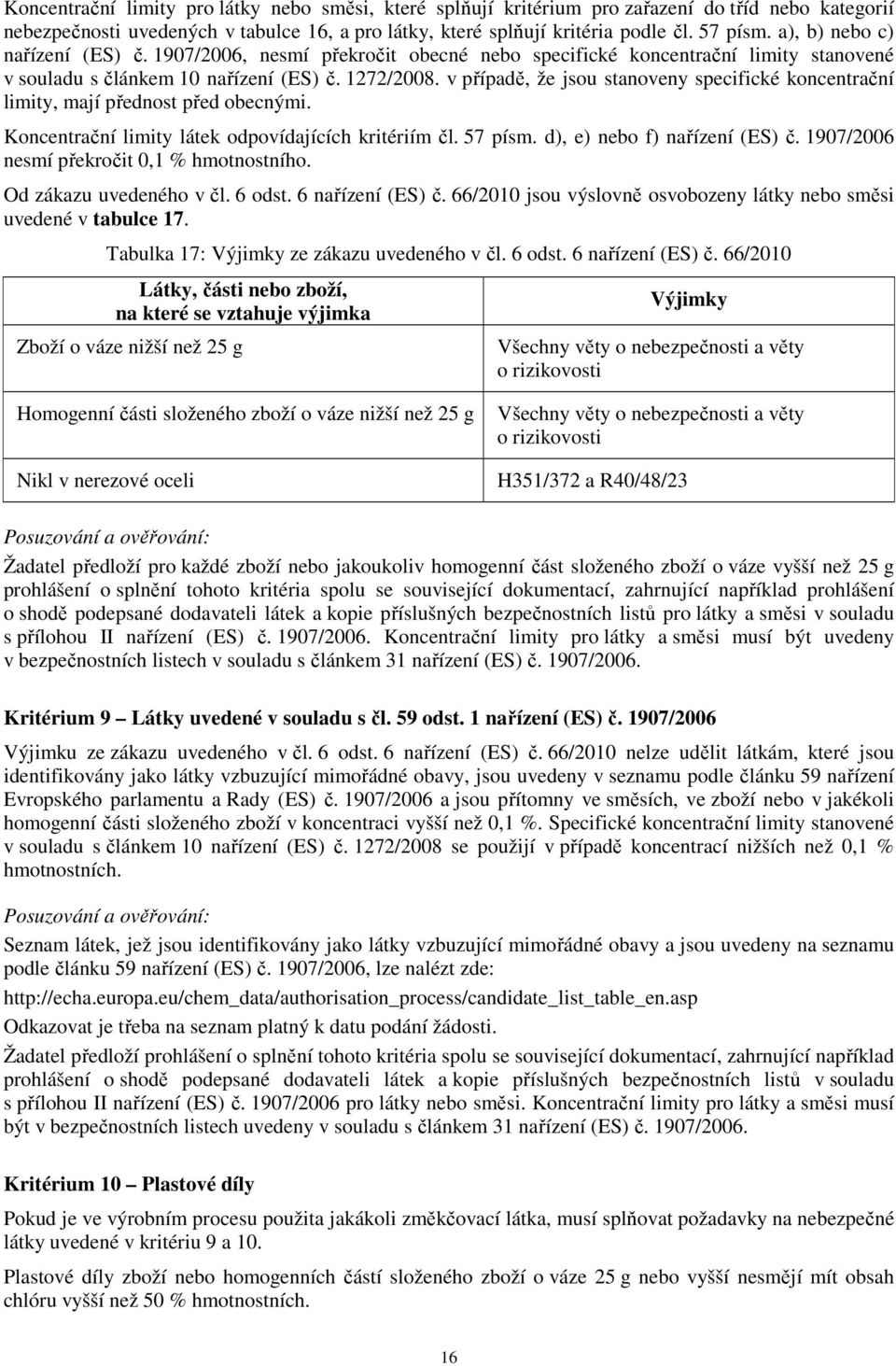 v případě, že jsou stanoveny specifické koncentrační limity, mají přednost před obecnými. Koncentrační limity látek odpovídajících kritériím čl. 57 písm. d), e) nebo f) nařízení (ES) č.