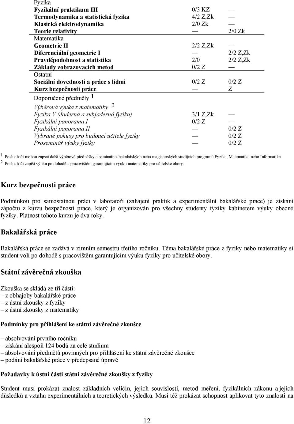 matematiky 2 Fyzika V (Jaderná a subjaderná fyzika) 3/1 Z,Zk Fyzikální panorama I 0/2 Z Fyzikální panorama II 0/2 Z Vybrané pokusy pro budoucí učitele fyziky 0/2 Z Proseminář výuky fyziky 0/2 Z 1
