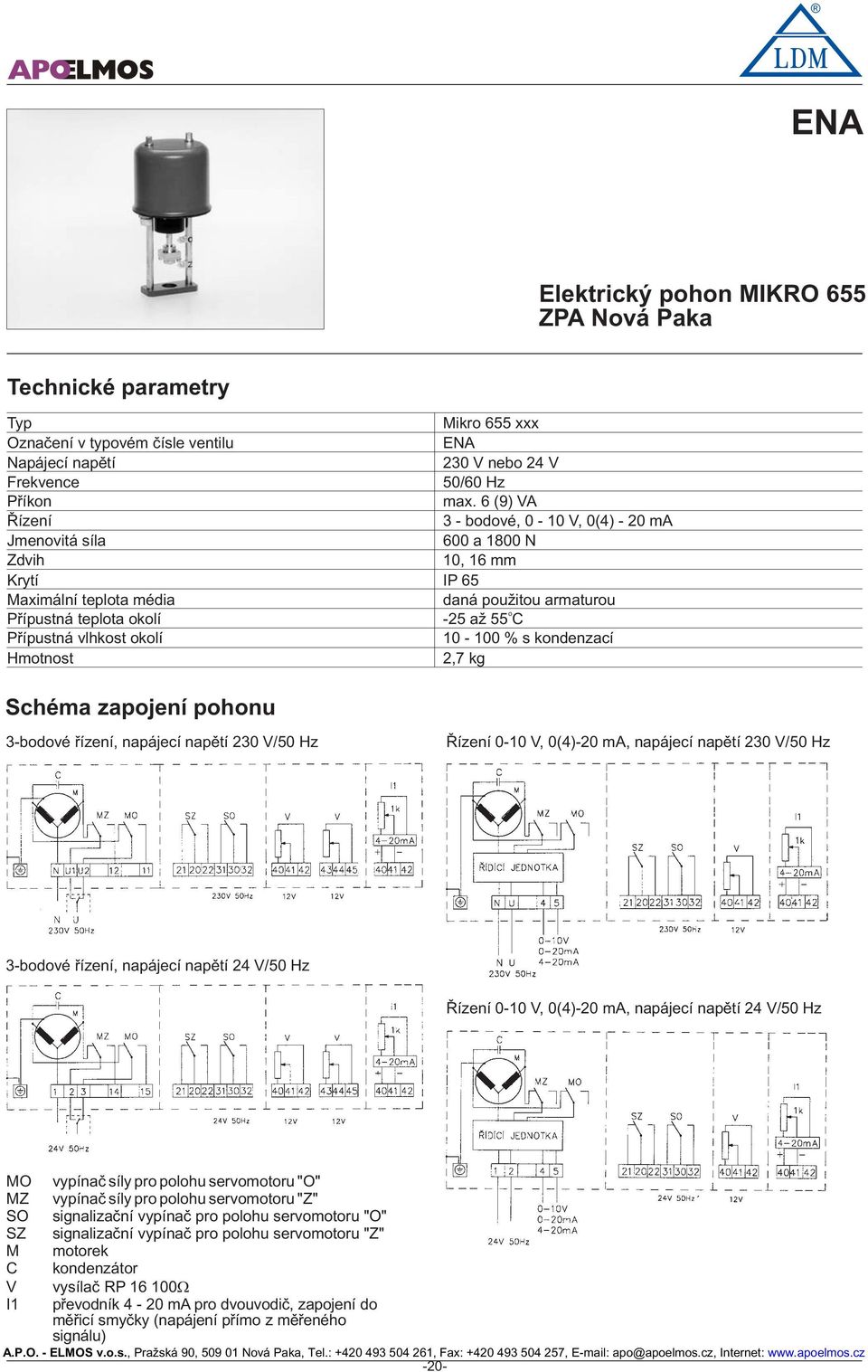 6 (9) VA - bdvé, 0-0V,0(4)-20mA 600 a 800 N 0, 6 mm IP 65 daná pužitu armaturu - až 55 C 0-00 % s kndenzací 2,7 kg Schéma zapjení phnu -bdvé řízení, napájecí napětí 20 V/50 Hz Řízení 0-0 V, 0(4)-20