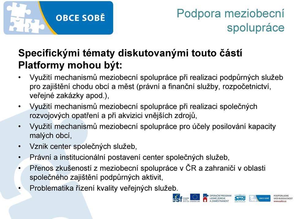 ), Využití mechanismů meziobecní při realizaci společných rozvojových opatření a při akvizici vnějších zdrojů, Využití mechanismů meziobecní pro účely posilování