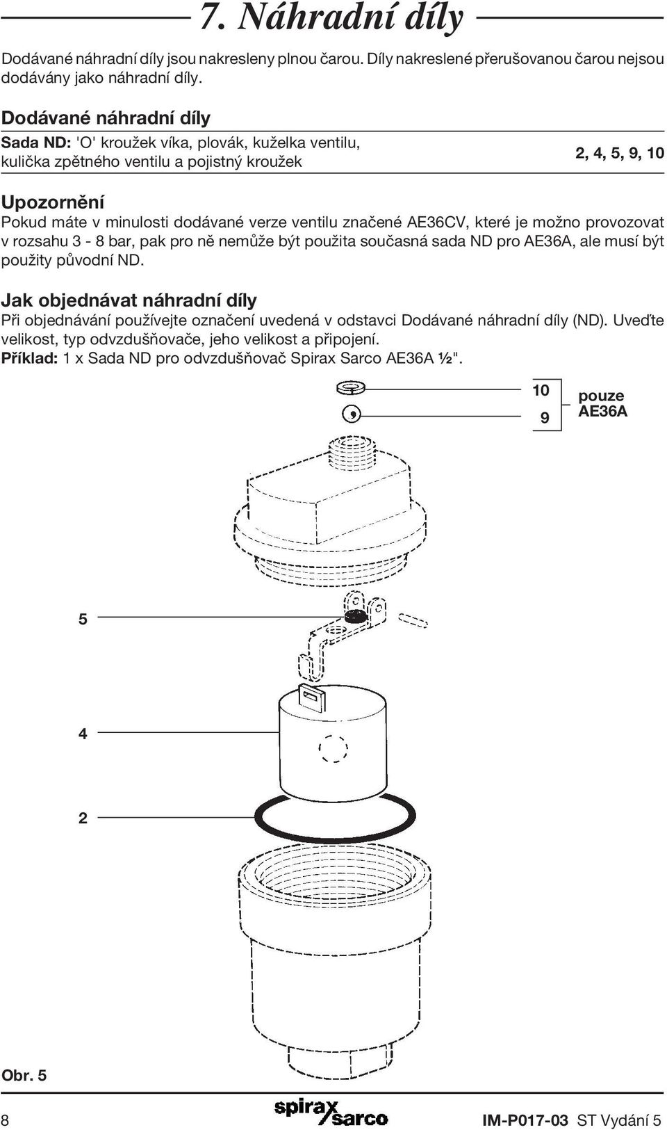 značené AE36CV, které je možno provozovat v rozsahu 3-8 bar, pak pro ně nemůže být použita současná sada ND pro AE36A, ale musí být použity původní ND.