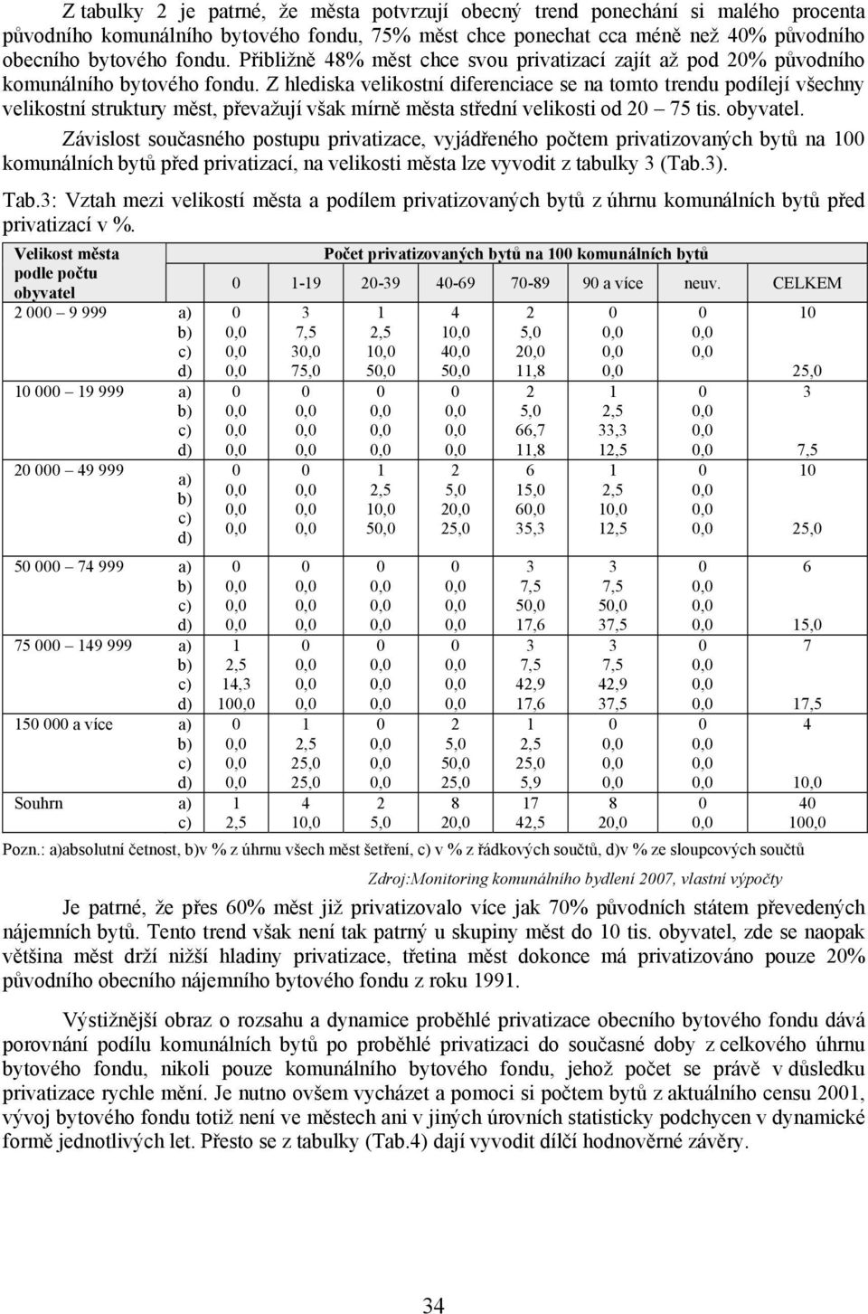 Z hlediska velikostní diferenciace se na tomto trendu podílejí všechny velikostní struktury měst, převažují však mírně města střední velikosti od 75 tis. obyvatel.