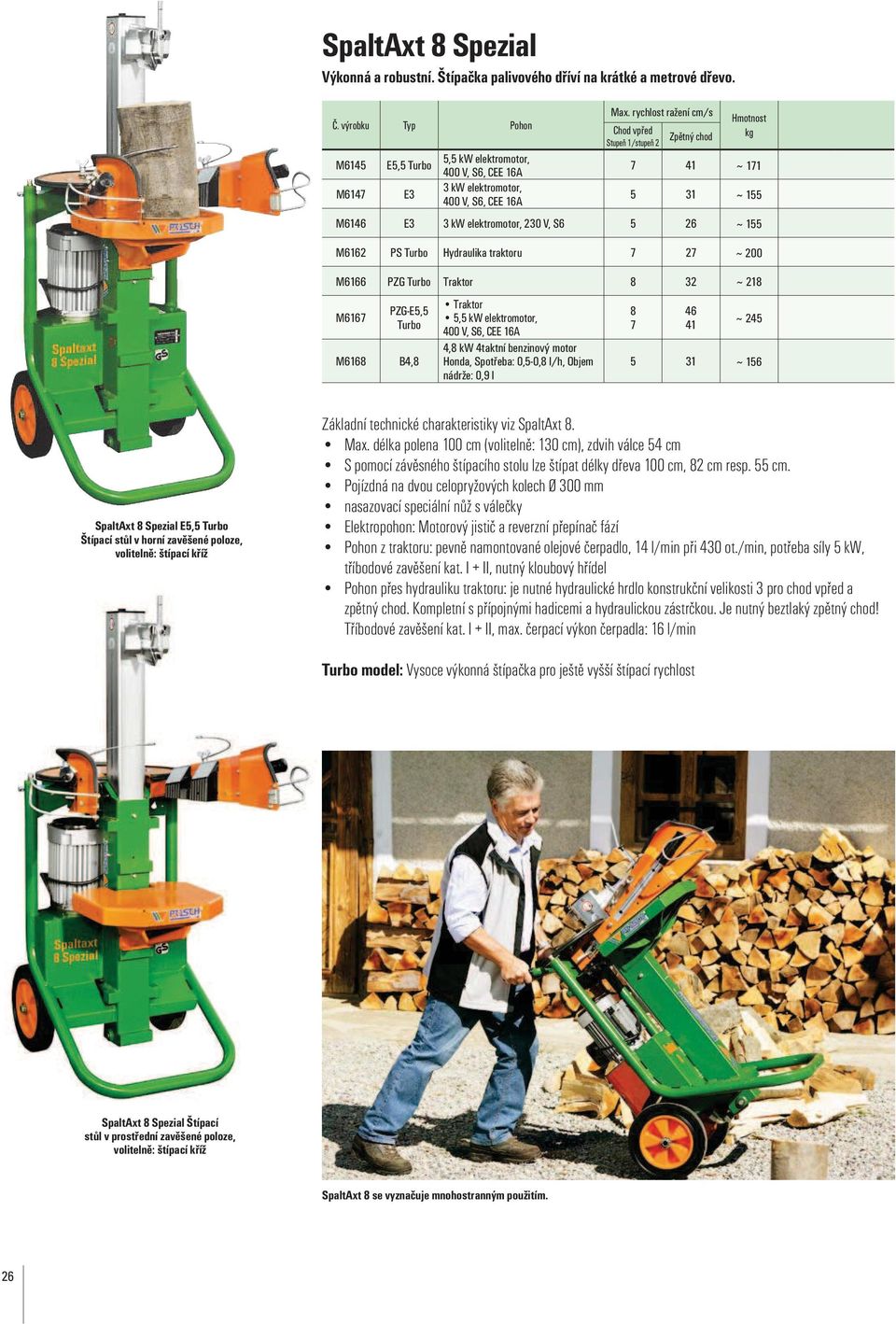 PZG Turbo Traktor 8 32 ~ 218 M6167 PZG-E5,5 Turbo M6168 B4,8 Traktor 5,5 kw elektromotor, 4,8 kw 4taktní benzinový motor Honda, Spotřeba: 0,5-0,8 l/h, Objem nádrže: 0,9 l 8 7 46 41 ~ 245 5 31 ~ 156