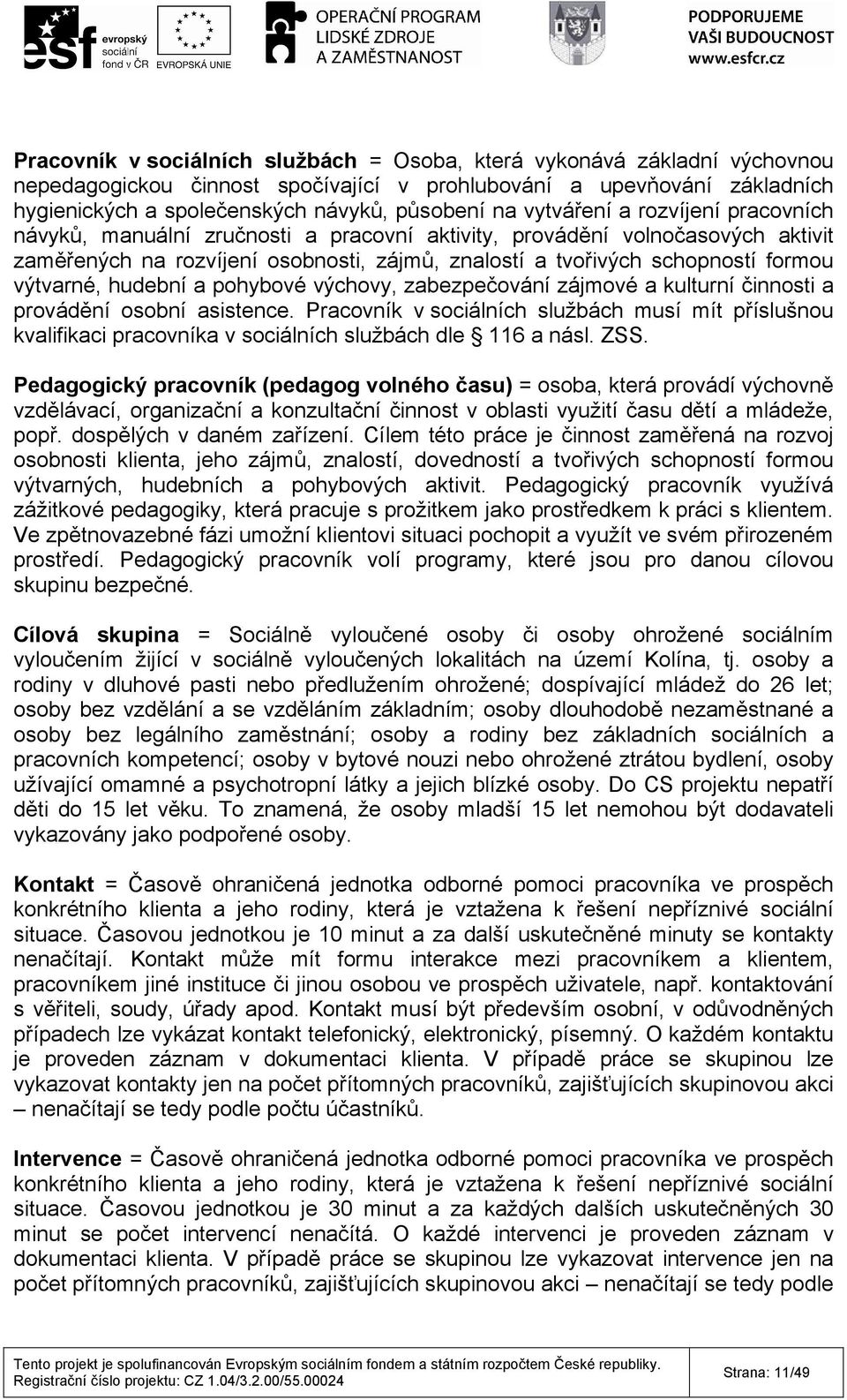 výtvarné, hudební a pohybové výchovy, zabezpečování zájmové a kulturní činnosti a provádění osobní asistence.